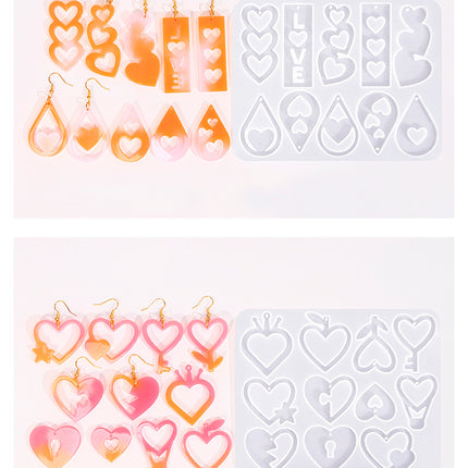 2 Pieces Mother's Day DIY Heart Earring Silicone Molds Set Heart Shaped Pendant Resin Casting Tools for Jewellery Making and Crafts