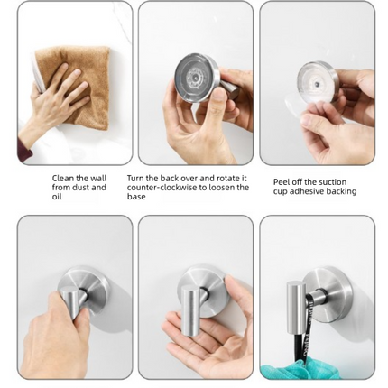 Stainless Steel Vacuum Suction Cup Hook Rack 3-Hook Silver Wall Mounted Towel Rail for Bathroom and Kitchen No Drilling Required