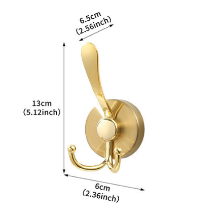 Stainless Steel Vacuum Suction Cup Hook Rack 3-Hook Gold Wall Mounted Towel Rail for Bathroom and Kitchen No Drilling Required