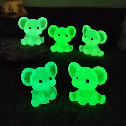 3 PCS Set Mini Luminous Green Elephant Figurines Split Pose Glow in the Dark Resin Ornaments for Micro Landscape Garden and Desk Decor
