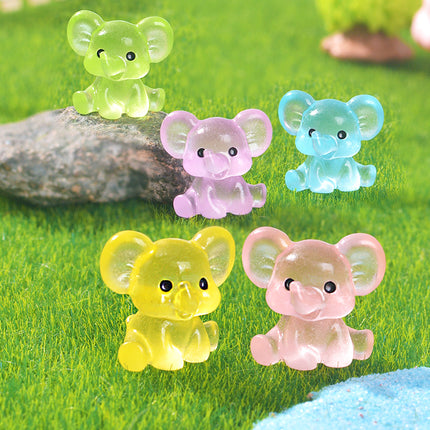 3 PCS Set Mini Luminous Green Elephant Figurines Split Pose Glow in the Dark Resin Ornaments for Micro Landscape Garden and Desk Decor