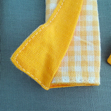 3-Piece Yellow Gingham Cotton Kitchen Linen Set - Reversible Placemat, Fringed Napkin & Quilted Pot Holder - Yarn Dyed Checkered Dining Bundle