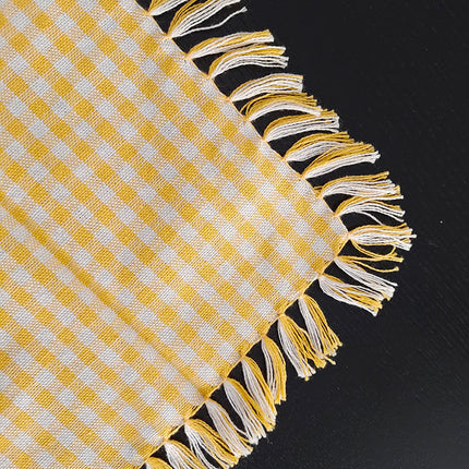 3-Piece Yellow Gingham Cotton Kitchen Linen Set - Reversible Placemat, Fringed Napkin & Quilted Pot Holder - Yarn Dyed Checkered Dining Bundle
