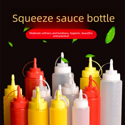3 PCS Squeeze Sauce Bottles 300ml Plastic Condiment Dispensers for Kitchen BBQ & Cafe Refillable Ketchup Mustard Containers White&Red&Yellow