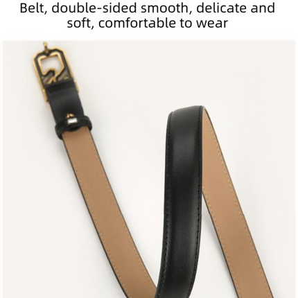 Womens Genuine Leather Belt Black 2.3cm Wide Gold Buckle Waist Strap for Jeans & Dresses Elegant Fashion Accessory