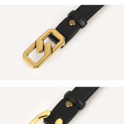 Womens Genuine Leather Belt Coffee 2.3cm Wide Gold Buckle Waist Strap for Jeans & Dresses Elegant Fashion Accessory