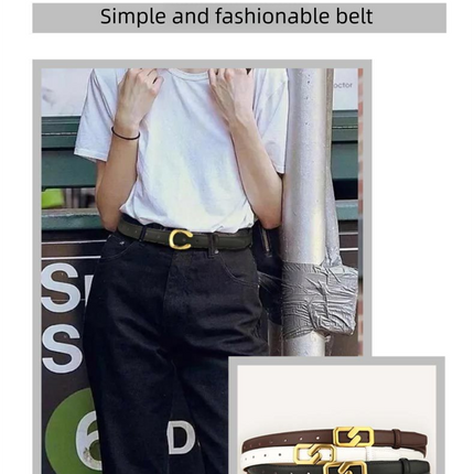 Womens Genuine Leather Belt Coffee C-Shape Gold Buckle Waist Strap for Jeans & Dresses Classic Fashion Accessory