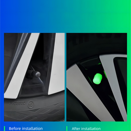 Universal Luminous Tyre Valve Caps 8 PCS Blue Glow in Dark Dust Covers for Cars Motorbikes & Bicycles Easy Install