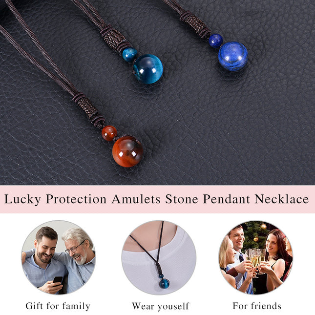 Natural Red Tiger Eye Necklace 14mm Round Stone Pendant Hand Braided Rope Lucky Protection Amulet Jewellery Gift for Men & Women
