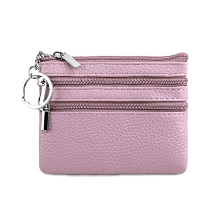 Genuine Leather Coin Purse Mini Wallet with Triple Zipper Pockets Key Ring Holder Pouch for Cash & Cards - Lavender purple