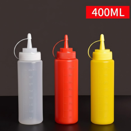 3 PCS Squeeze Sauce Bottle Set 400ml White Red Yellow Leakproof Condiment Dispenser for Salad Dressing Ketchup Mustard
