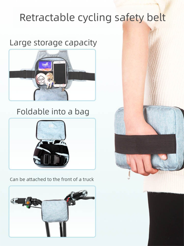 Children Motorcycle Safety Harness for Electric Bike Adjustable Kids Security Strap with Storage Bag Black Anti-Fall Protection Gear Front and Rear Use