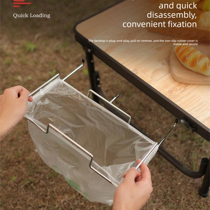 Portable Outdoor Camping Trash Bag Holder Stand Stainless Steel Folding Garbage Bag Rack for Picnic Kitchen and Student Desk Storage Natural