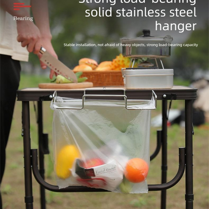 Portable Outdoor Camping Trash Bag Holder Stand Stainless Steel Folding Garbage Bag Rack for Picnic Kitchen and Student Desk Storage Natural
