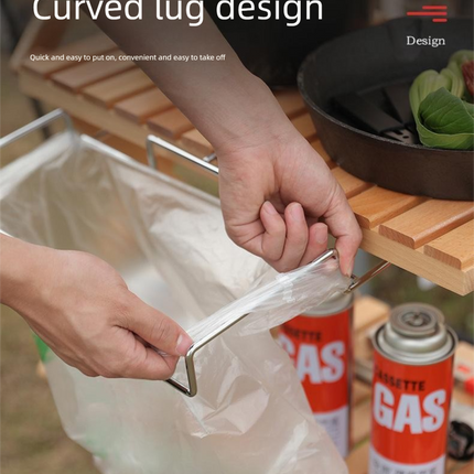 Portable Outdoor Camping Trash Bag Holder Stand Stainless Steel Folding Garbage Bag Rack for Picnic Kitchen and Student Desk Storage Natural