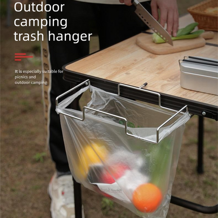 2 PCS Portable Folding Trash Bag Holder Stand Stainless Steel Garbage Bag Rack for Camping Picnic Kitchen and Student Desk Natural Finish