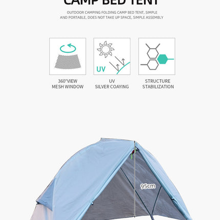 Single Person Off-Ground Camping Tent Portable Folding Bed Cover with Mosquito Net UV-Resistant Fishing Tent Blue