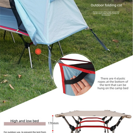 Single Person Off-Ground Camping Tent Portable Folding Bed Cover with Mosquito Net UV-Resistant Fishing Tent Black