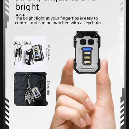 Mini EDC Keychain Flashlight Dual LED Super Bright 750mAh Type-C Rechargeable Magnetic Torch Work Light Black
