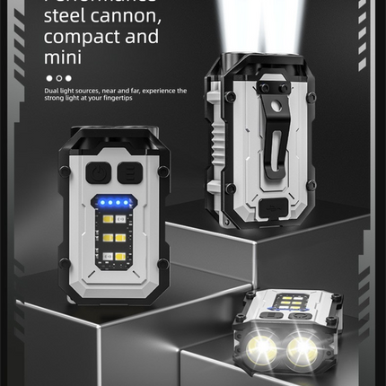 Mini EDC Keychain Flashlight Dual LED Super Bright 750mAh Type-C Rechargeable Magnetic Torch Work Light Black