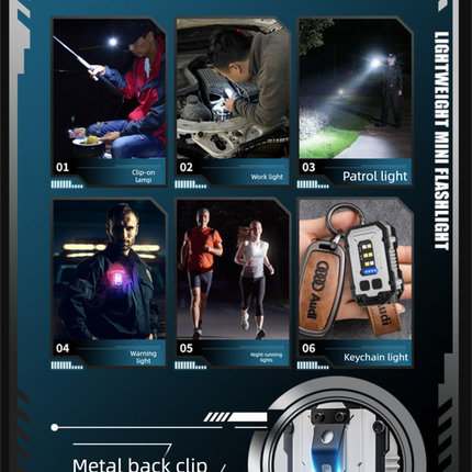 Mini EDC Keychain Flashlight Dual LED Super Bright 750mAh Type-C Rechargeable Magnetic Torch Work Light White