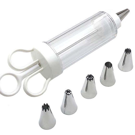 Cake Decorating Icing Syringe Gun Set with 5 Stainless Steel Nozzles DIY Cookie Press Baking Tool for Home Kitchen
