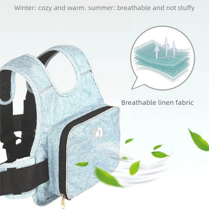 Child Motorcycle Safety Harness Strap Adjustable Passenger Belt with Handles & Storage Pocket Breathable Linen Grey for Scooter