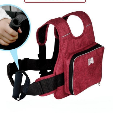 Child Motorcycle Safety Harness Strap Adjustable Passenger Belt with Handles & Storage Pocket Breathable Linen Red for Scooter