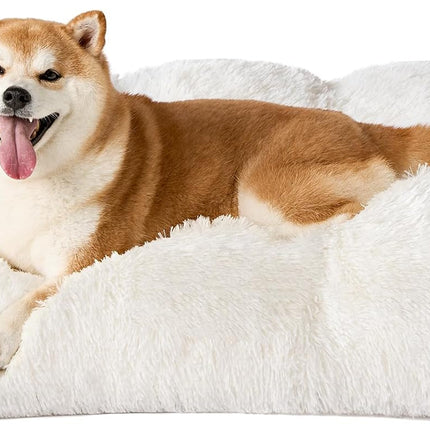 Luxury Long Plush Pet Bed Mat Faux Fur Crate Pad 45x30cm Creamy White Soft Warm Cushion for Cats & Small Dogs