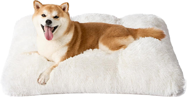 Luxury Long Plush Pet Bed Mat Faux Fur Crate Pad 55x40cm Creamy White