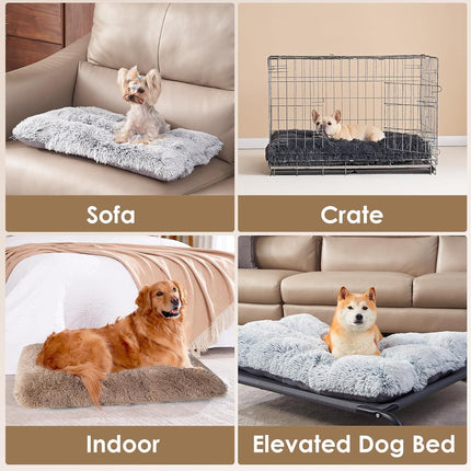 Luxury Long Plush Pet Bed Mat Faux Fur Crate Pad 95x65cm Creamy White Soft Warm Cushion for Large Dogs