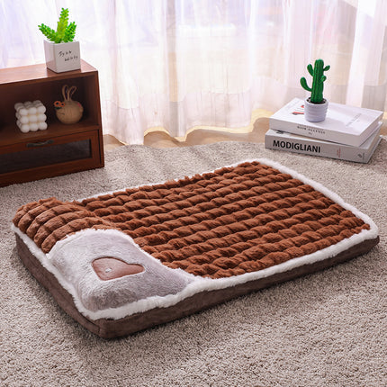 Thickened Pet Sofa Bed XXL Size 100x70cm Coffee Dog Mat with Integrated Pillow Soft Washable Sleeping Pad for Dogs and Cats All Season Comfort