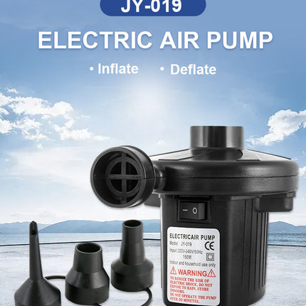 Electric Air Pump AC 220V-240V Portable Quick Inflator Deflator with 3 Nozzles for Air Mattress Pool Floats Vacuum Storage Bags AU Plug
