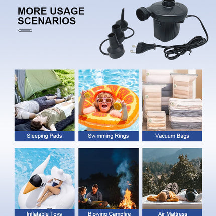 Electric Air Pump AC 220V-240V Portable Quick Inflator Deflator with 3 Nozzles for Air Mattress Pool Floats Vacuum Storage Bags AU Plug
