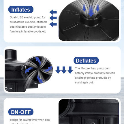 Electric Air Pump AC 220V-240V Portable Quick Inflator Deflator with 3 Nozzles for Air Mattress Pool Floats Vacuum Storage Bags AU Plug