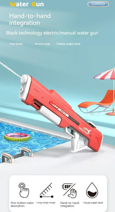 Electric Water Gun Auto Refill 43cm High Pressure Blaster Toy Rechargeable Squirt Soaker for Kids & Adults Blue