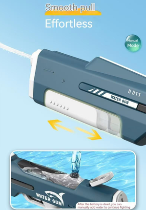 Electric Water Gun Auto Refill 46cm Blue LED Pulse Blaster High Pressure Toy with External Bottle Connector & Manual Mode for Summer Pool Party
