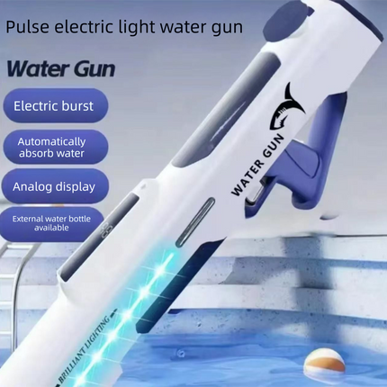 Electric Water Gun Auto Refill 46cm White LED Pulse Blaster High Pressure Toy with External Bottle Connector & Manual Mode for Summer Pool Party