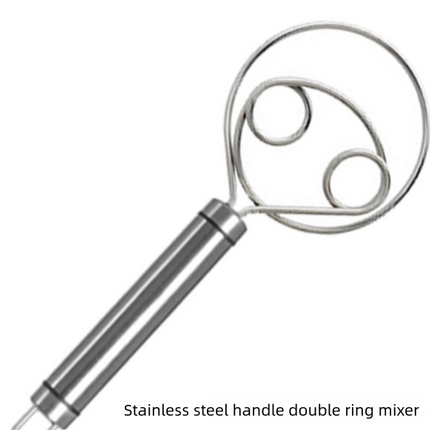 Stainless Steel Danish Dough Whisk Double Ring Bread Mixer Tool for Sourdough Pizza Pastry & Batter Baking