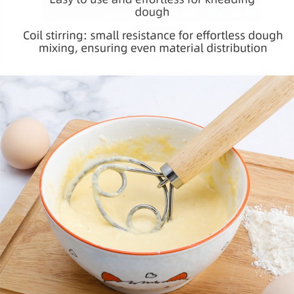 Danish Dough Whisk Heart Shaped Design Short Oak Wood Handle Stainless Steel Bread Mixer Tool for Sourdough Pizza & Batter
