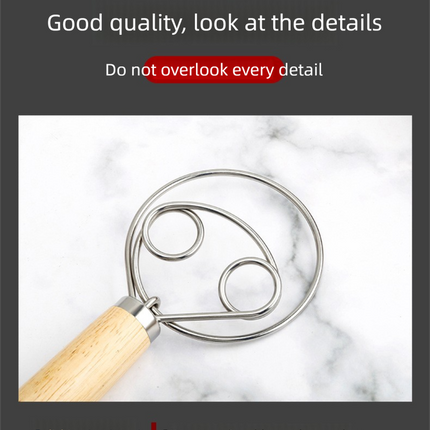 Danish Dough Whisk Heart Shaped Design Short Oak Wood Handle Stainless Steel Bread Mixer Tool for Sourdough Pizza & Batter