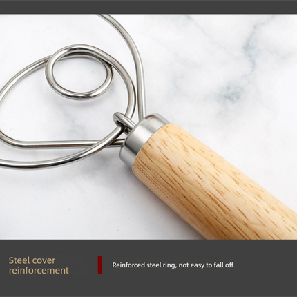 Danish Dough Whisk Heart Shaped Design Short Oak Wood Handle Stainless Steel Bread Mixer Tool for Sourdough Pizza & Batter