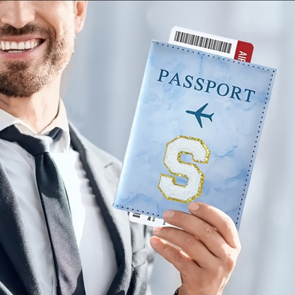 Fashion Initial Letter Passport Holder Stylish Travel Wallet Cover with Alphabet Pattern – Design A