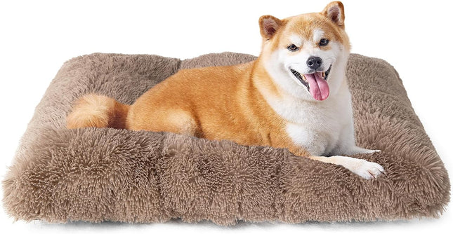 Luxury Long Plush Pet Bed Mat Faux Fur Crate Pad 45x30cm Brown Soft