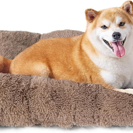 Luxury Long Plush Pet Bed Mat Faux Fur Crate Pad 55x40cm Brown Soft Warm Cushion for Dogs & Cats