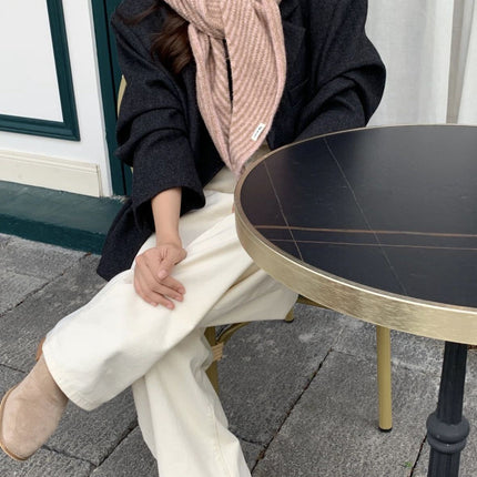 Dusty Pink Striped Wool Blend Knitted Triangle Scarf - Soft Warm Shawl Neck Wrap for Women - Chic Autumn Layering Accessory - Pink