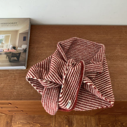 Dusty Pink Striped Wool Blend Knitted Triangle Scarf - Soft Warm Shawl Neck Wrap for Women - Chic Autumn Layering Accessory - Pink