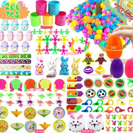 200 PCS Easter Eggs with 200 Toy Fillers - Mega Bulk Party Set - Plastic Shells & Assorted Mini Prizes - Ideal for Community Events & School Fundraisers