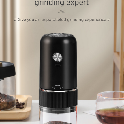 Portable Electric Coffee Grinder Wireless Rechargeable Burr Mill with Cleaning Brush Automatic Bean Grinder MDJ-13 Black