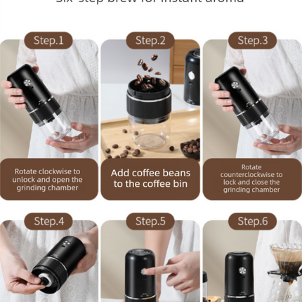 Portable Electric Coffee Grinder Wireless Rechargeable Burr Mill with Cleaning Brush Automatic Bean Grinder MDJ-13 Black